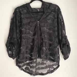 Alberto Makali Black Zip Up Hooded Mesh Swim/Sun Coverup [US M]